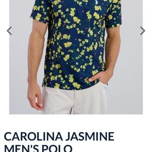 William Murray Golf Dark Blue Polo with Yellow Floral Pattern